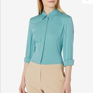 BN Theory Stretch Silk Classic Fitted Shirt Sea Green